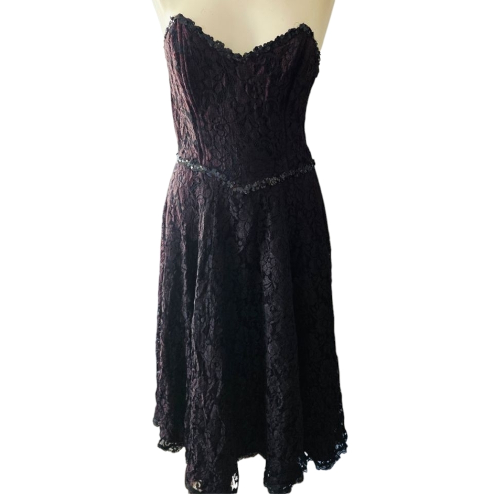 Gunne Sax By Jesaica McClintock Vintage Black Lace and Sequined Tea Dress Size 9